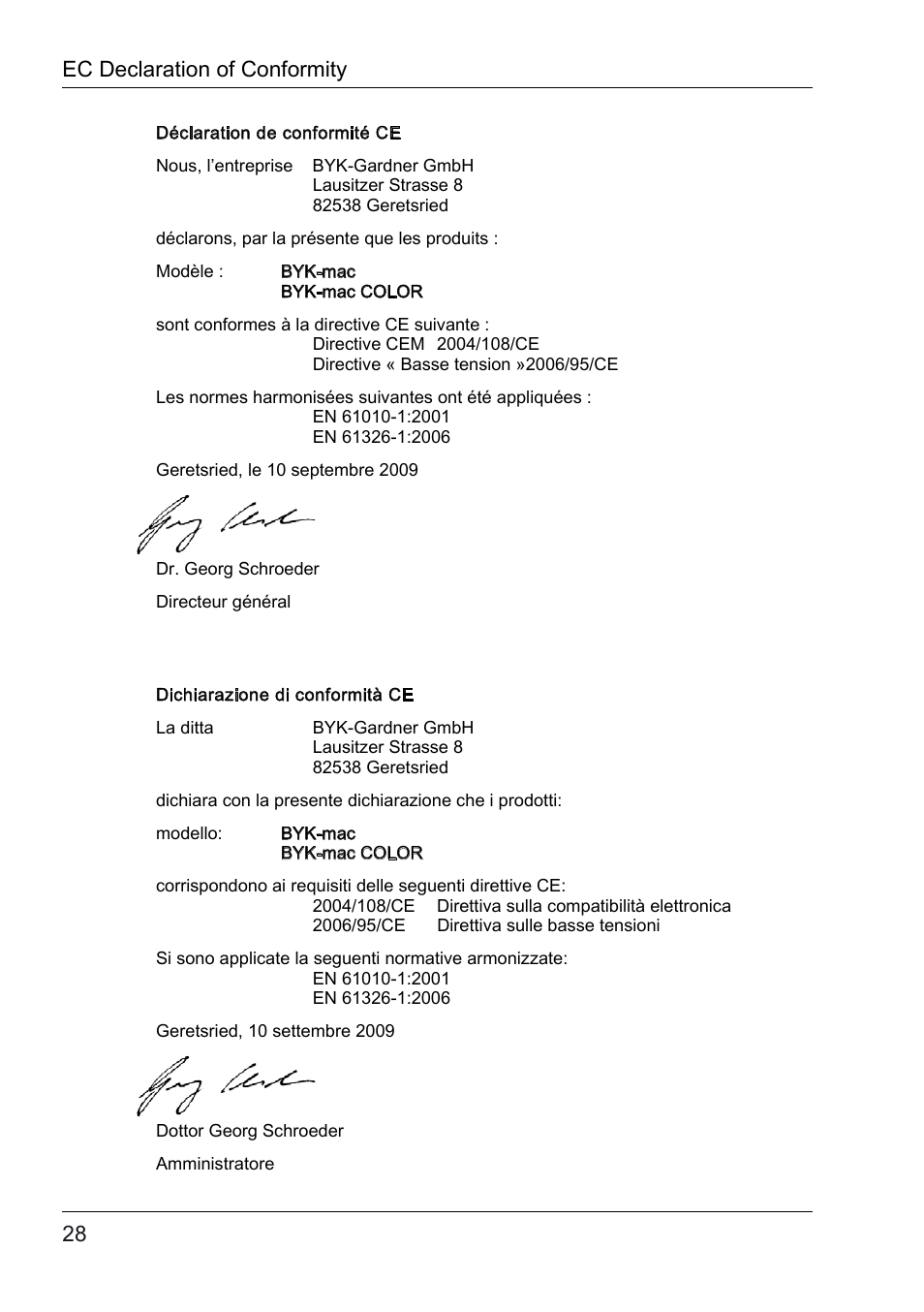 Ec declaration of conformity | ALTANA BYK-mac COLOR Safety Instructions User Manual | Page 29 / 40