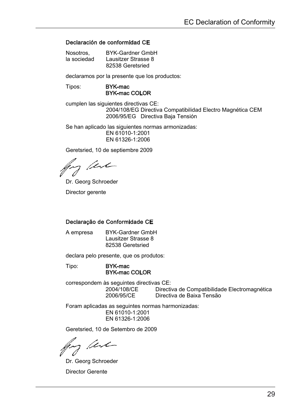 Ec declaration of conformity | ALTANA BYK-mac COLOR Safety Instructions User Manual | Page 30 / 40