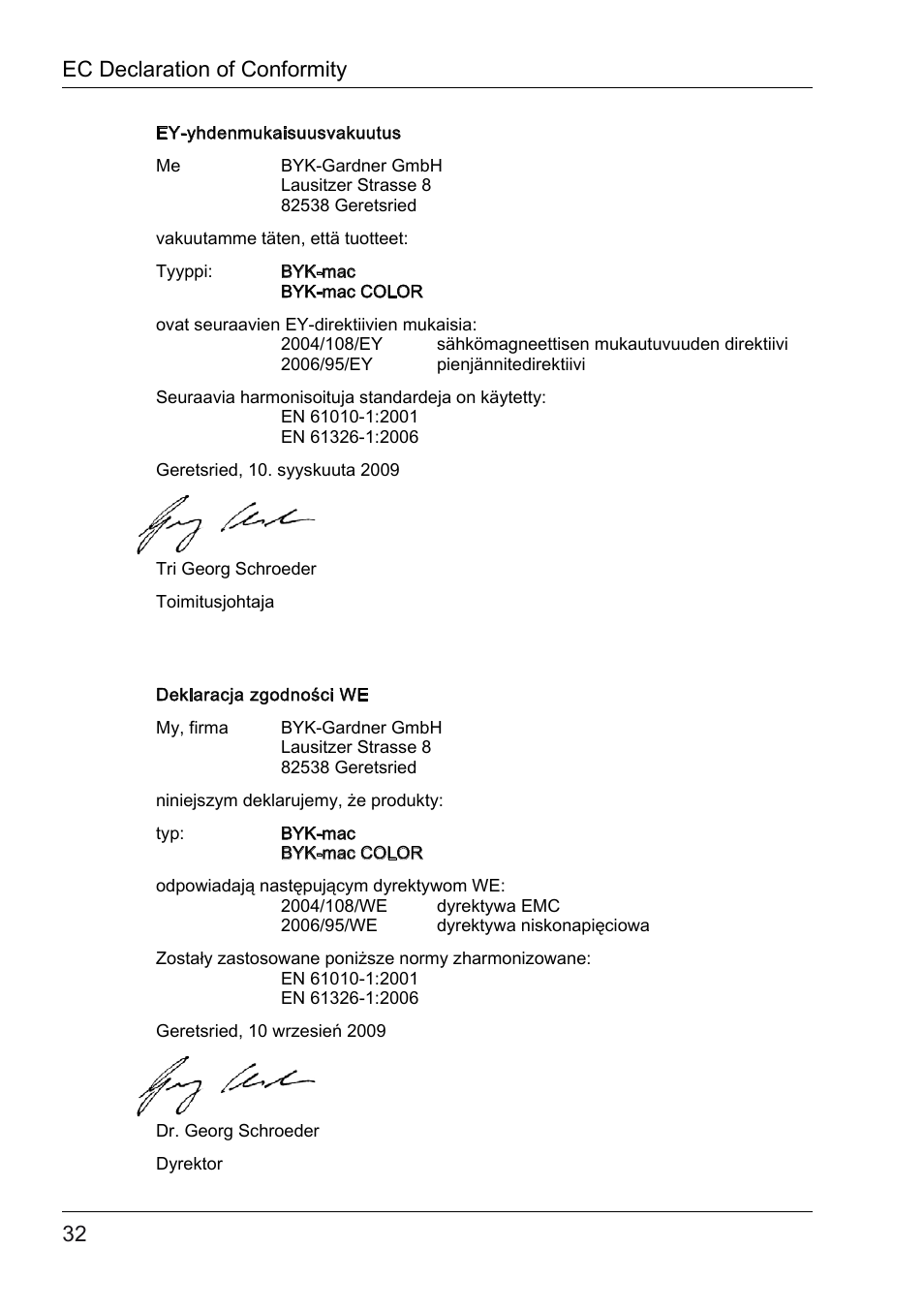 Ec declaration of conformity | ALTANA BYK-mac COLOR Safety Instructions User Manual | Page 33 / 40