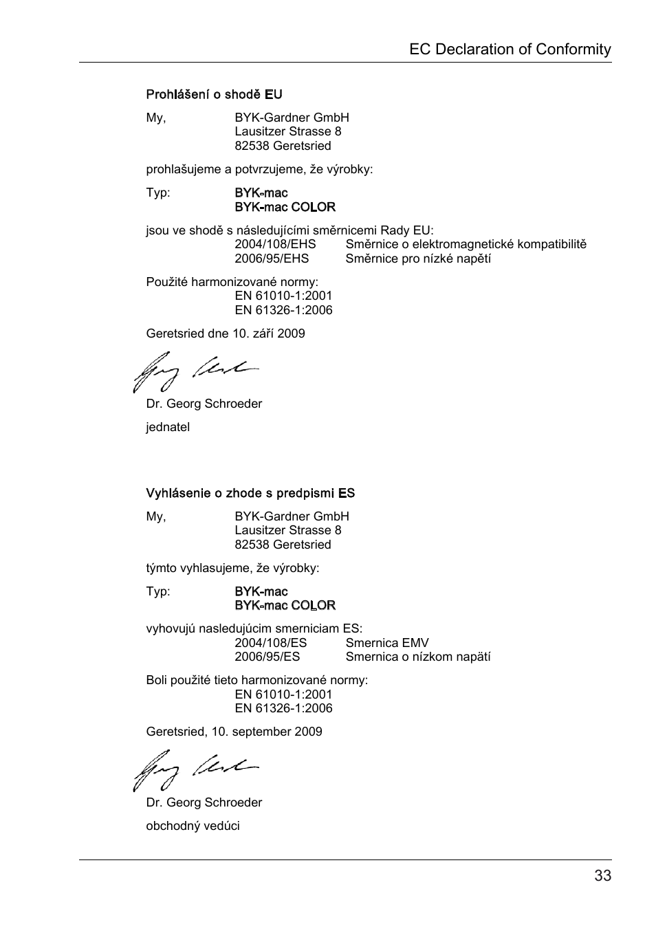 Ec declaration of conformity | ALTANA BYK-mac COLOR Safety Instructions User Manual | Page 34 / 40