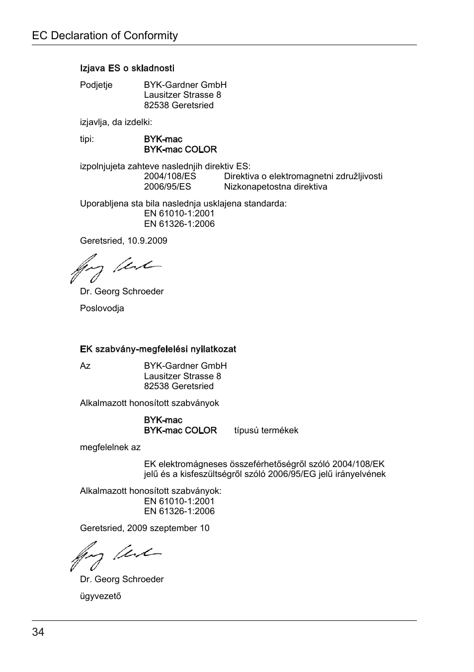 Ec declaration of conformity | ALTANA BYK-mac COLOR Safety Instructions User Manual | Page 35 / 40