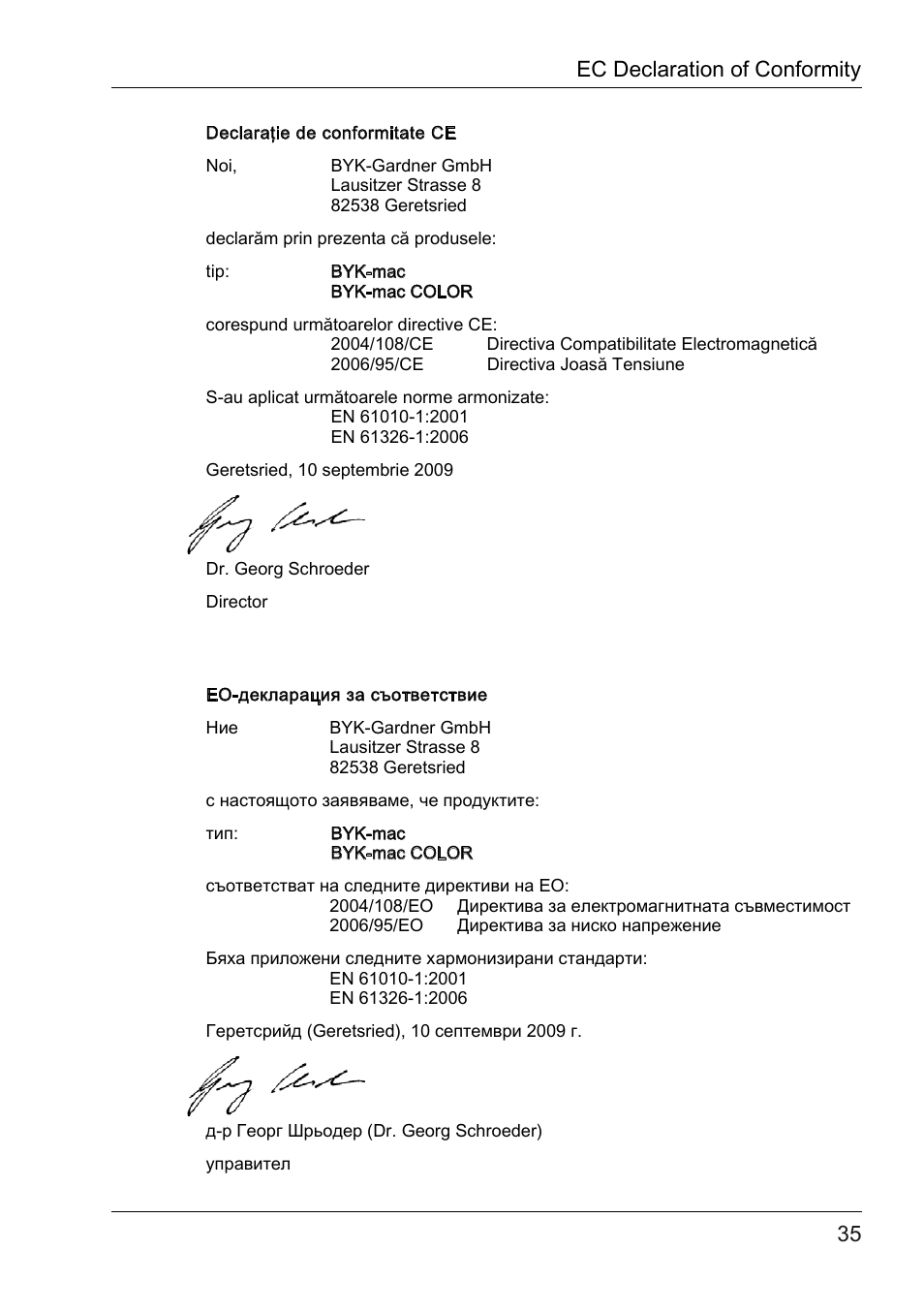 Ec declaration of conformity | ALTANA BYK-mac COLOR Safety Instructions User Manual | Page 36 / 40