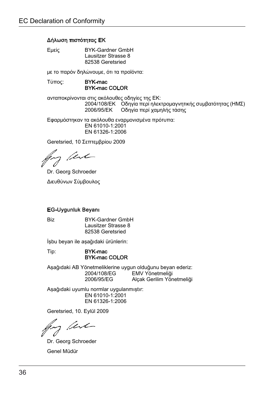 Ec declaration of conformity | ALTANA BYK-mac COLOR Safety Instructions User Manual | Page 37 / 40