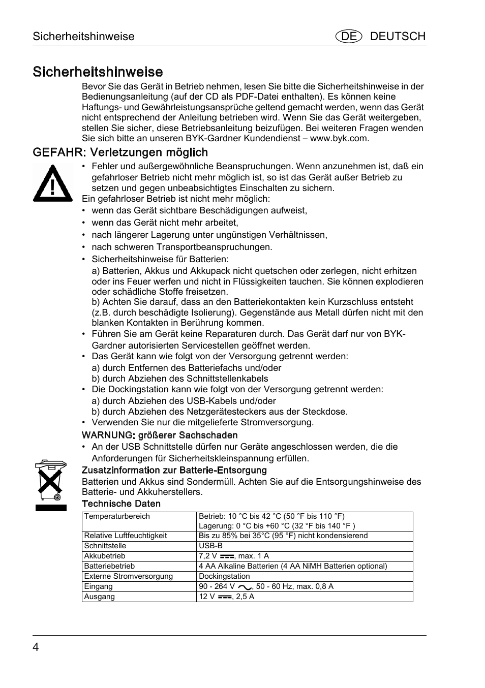 Sicherheitshinweise, Gefahr: verletzungen möglich, Sicherheitshinweise de deutsch | ALTANA BYK-mac COLOR Safety Instructions User Manual | Page 5 / 40