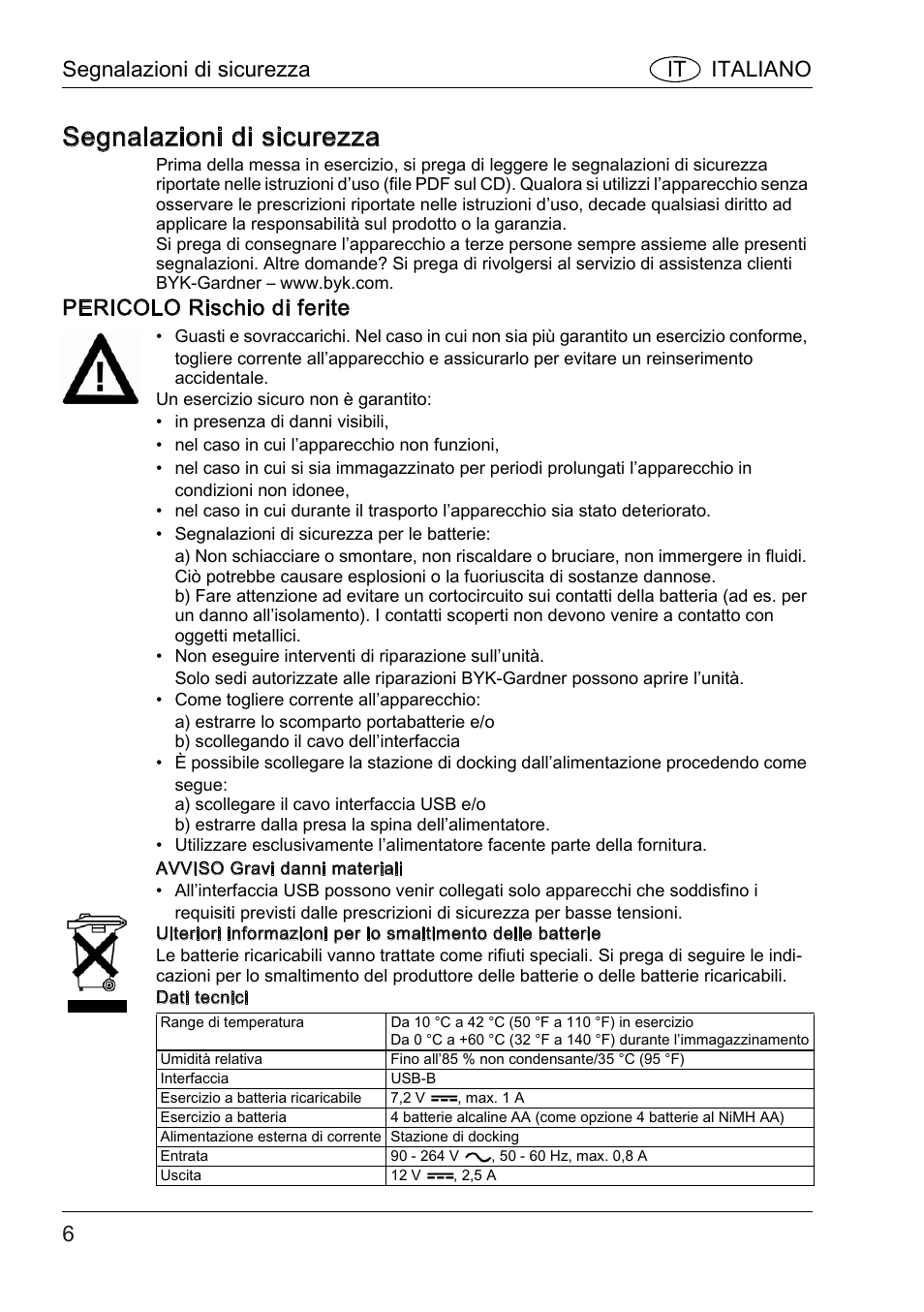 Segnalazioni di sicurezza, Pericolo rischio di ferite, Segnalazioni di sicurezza it italiano | ALTANA BYK-mac COLOR Safety Instructions User Manual | Page 7 / 40