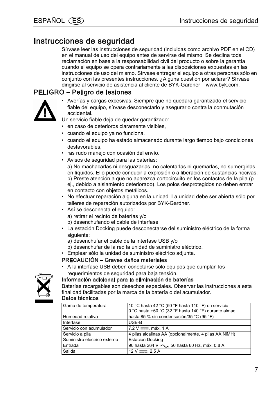 Instrucciones de seguridad, Peligro – peligro de lesiones, Español es instrucciones de seguridad | ALTANA BYK-mac COLOR Safety Instructions User Manual | Page 8 / 40
