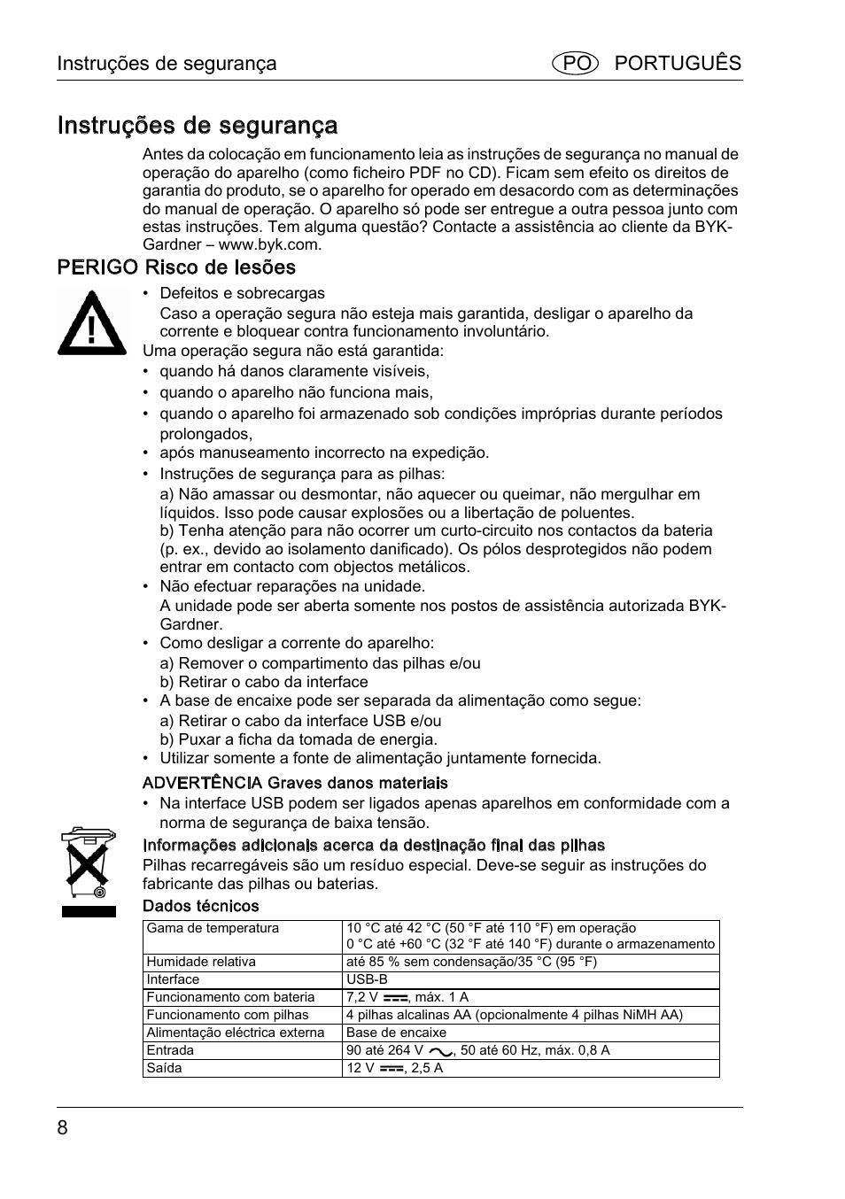 Instruções de segurança, Perigo risco de lesões, Instruções de segurança po português | ALTANA BYK-mac COLOR Safety Instructions User Manual | Page 9 / 40