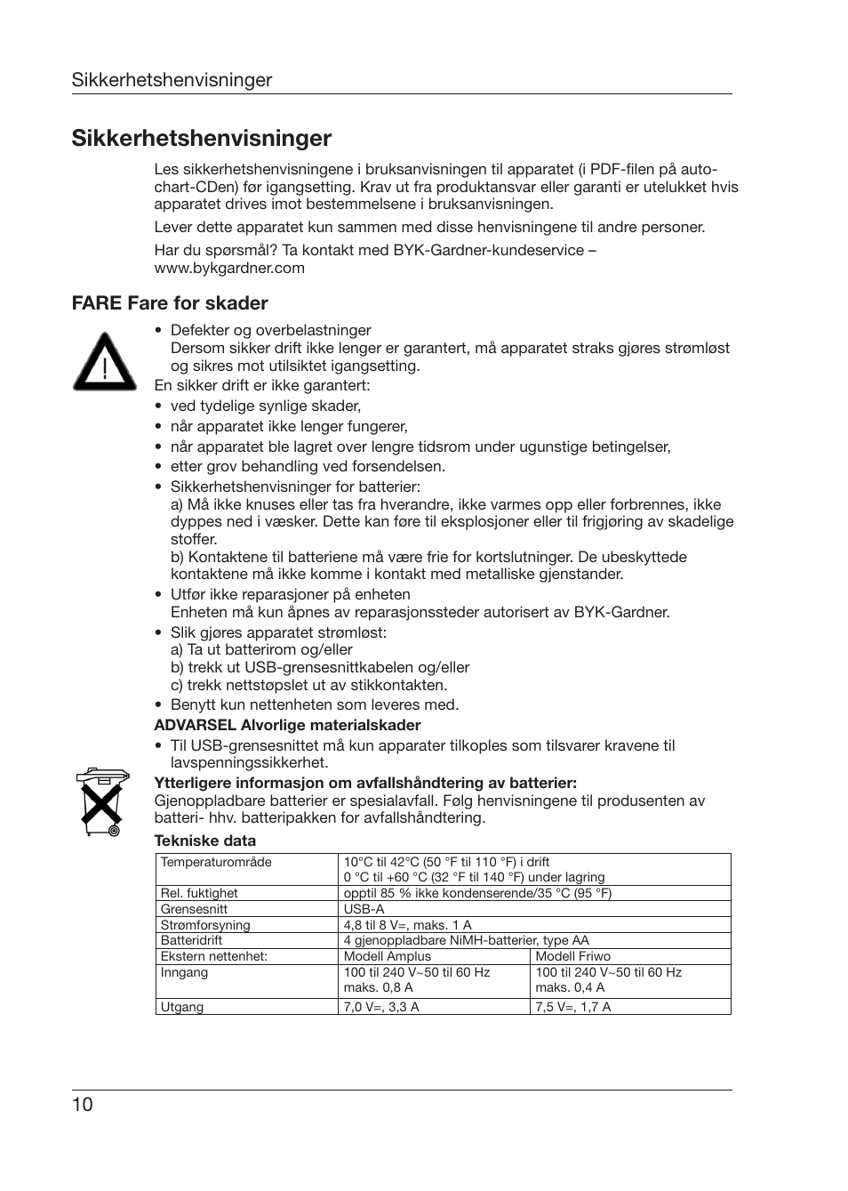 Sikkerhetshenvisninger, 10 sikkerhetshenvisninger, Fare fare for skader | ALTANA 6345 User Manual | Page 11 / 26