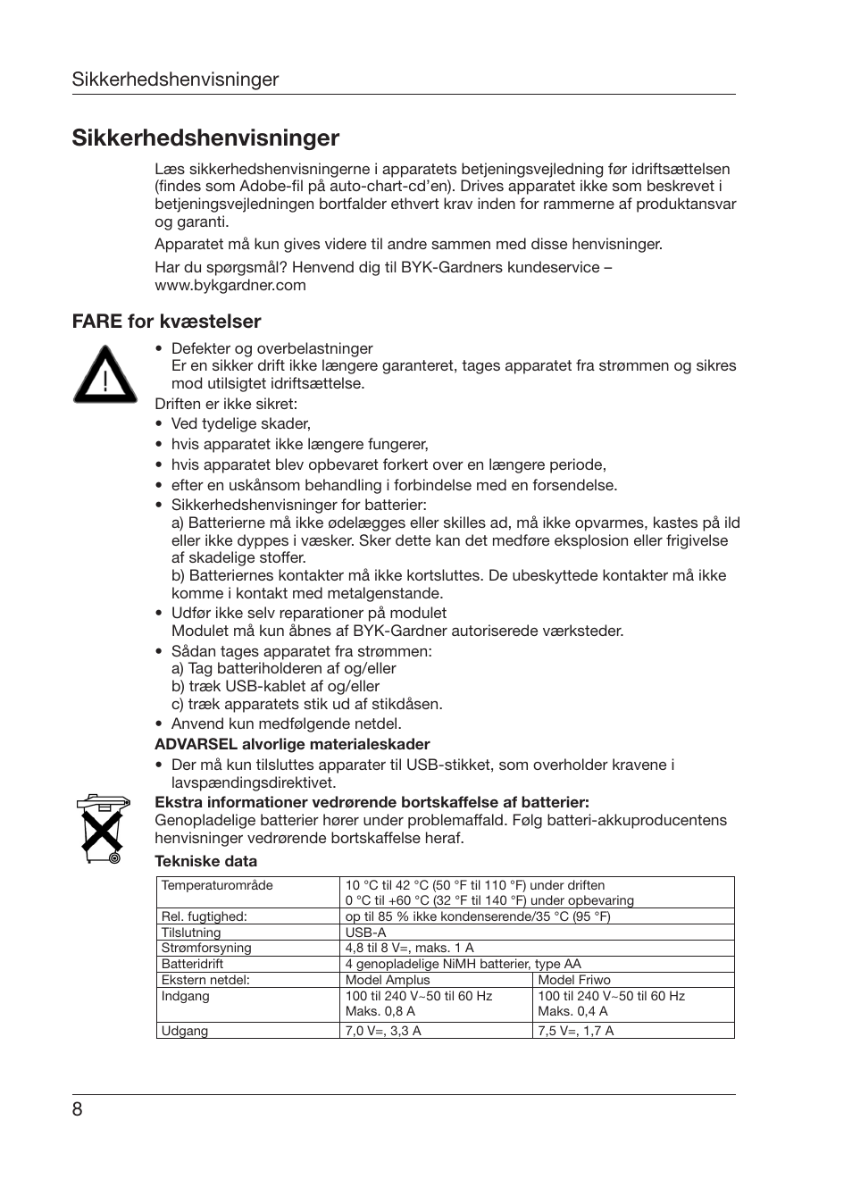 Sikkerhedshenvisninger, 8sikkerhedshenvisninger, Fare for kvæstelser | ALTANA 6345 User Manual | Page 9 / 26