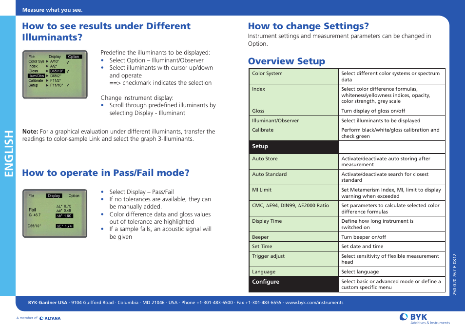 English, How to see results under different illuminants, Overview setup | ALTANA Spectro-Guide User Manual | Page 2 / 2