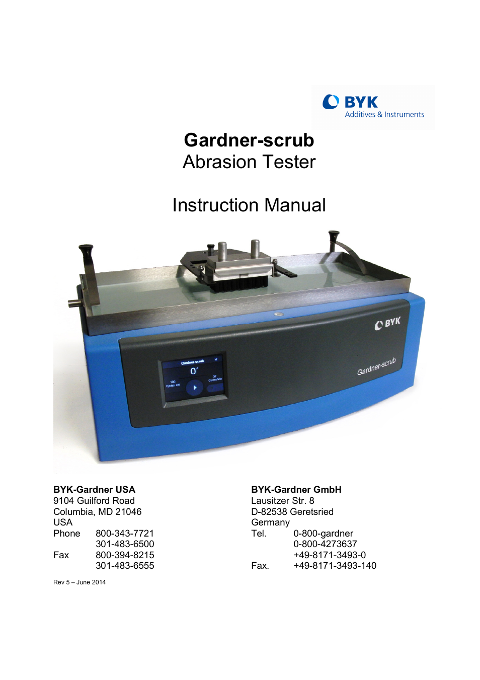 Gardner-scrub, Abrasion tester instruction manual | ALTANA Gardner-Scrub Manual User Manual | Page 2 / 17