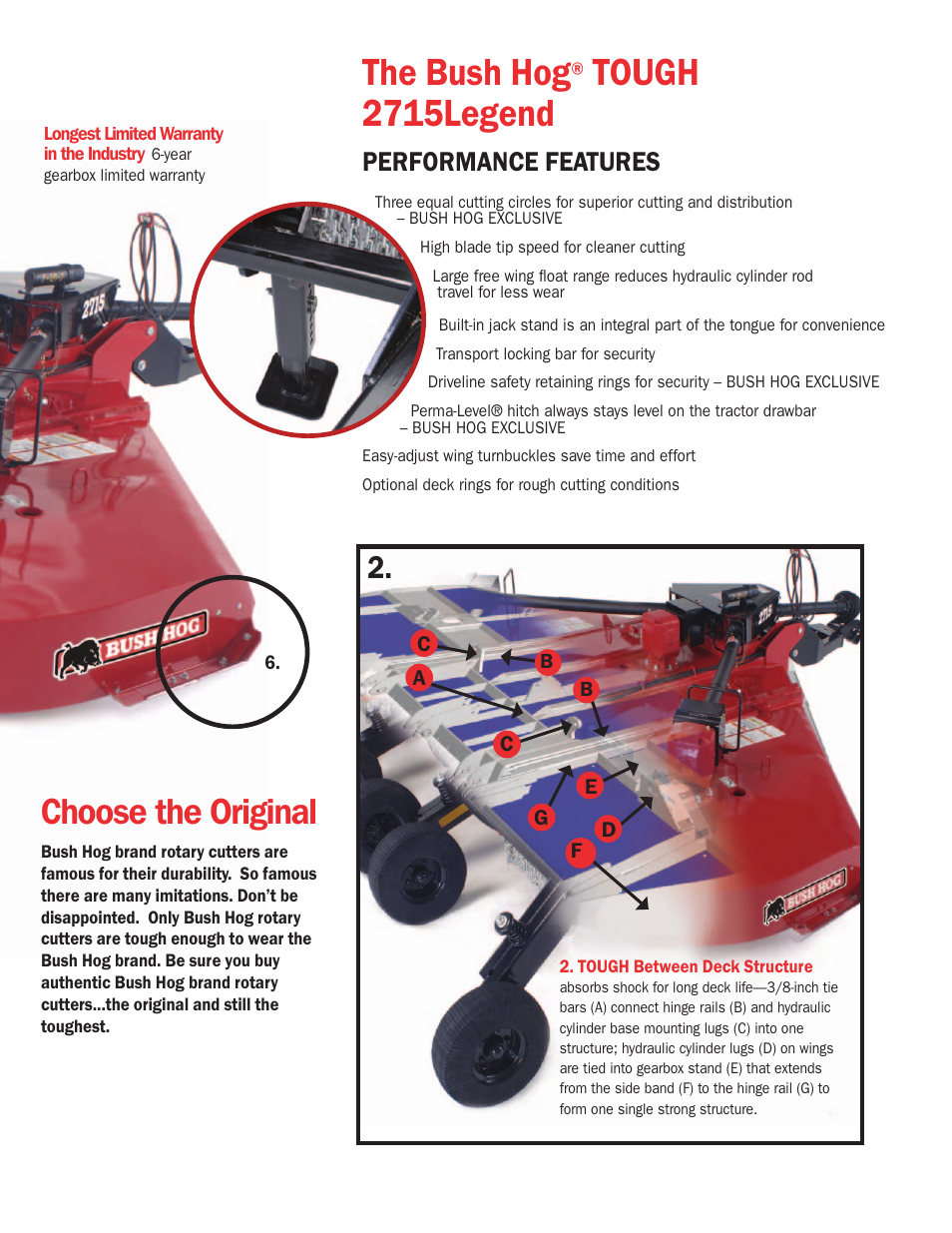 The bush hog, Tough 2715legend, Choose the original | Performance features | Bush Hog TOUGH 2715Legend User Manual | Page 5 / 6