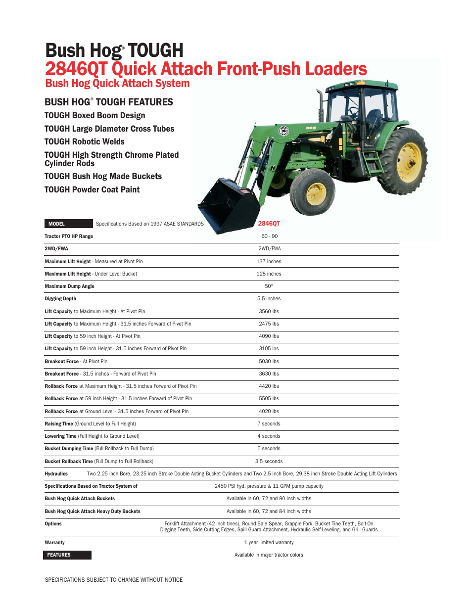 Bush Hog Tough 2846QT User Manual | 1 page