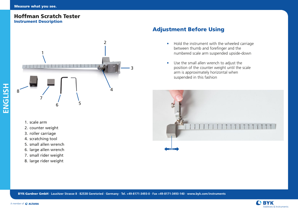 ALTANA Hoffman Scratch Hardness Tester Short Instructions User Manual | 2 pages