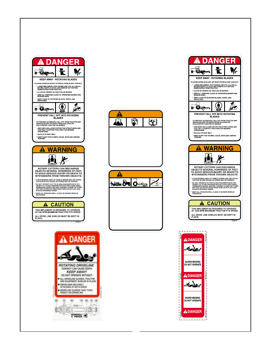 Safety decals, Warning | Bush Hog 305 User Manual | Page 18 / 20