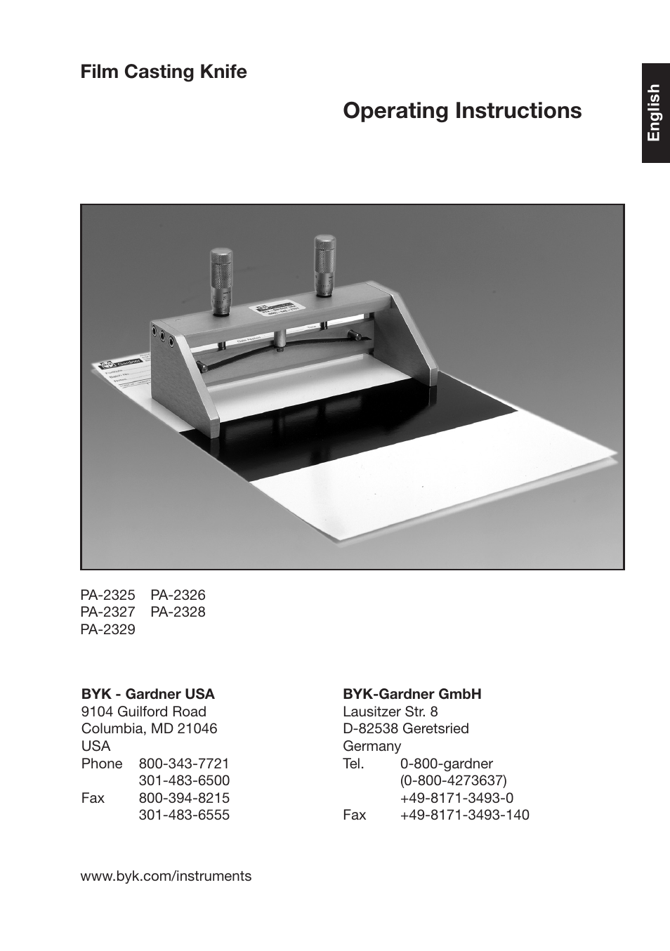 Operating instructions, Film casting knife | ALTANA Film Casting Knife User Manual | Page 2 / 8