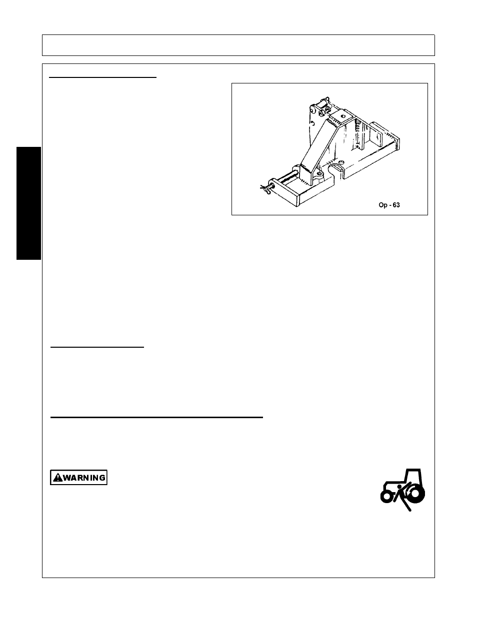 3 tractor 3-point hitch, Upper pin diameter 1” upper pin diameter 1-1/4, Lynch pin diameter 15/32” lynch pin diameter 15/32 | 4 front end weight, Getting on and off the tractor, Operation, Opera t ion | Bush Hog 00786976C User Manual | Page 36 / 60