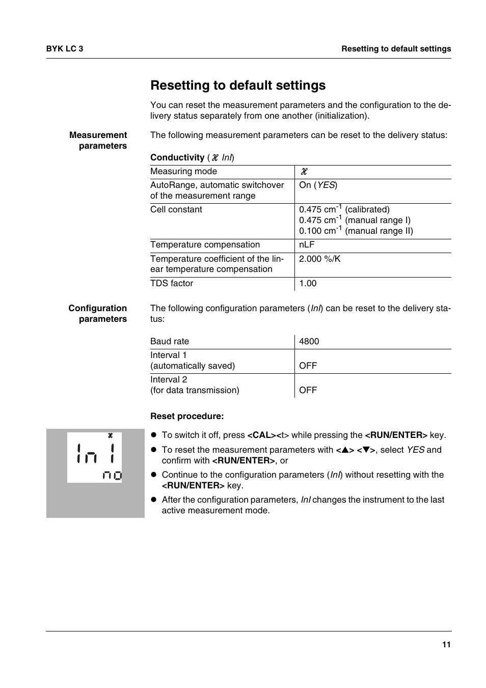 Resetting to default settings | ALTANA LC 3 User Manual | Page 11 / 60