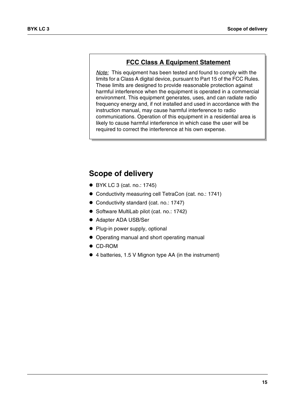 Scope of delivery | ALTANA LC 3 User Manual | Page 15 / 60