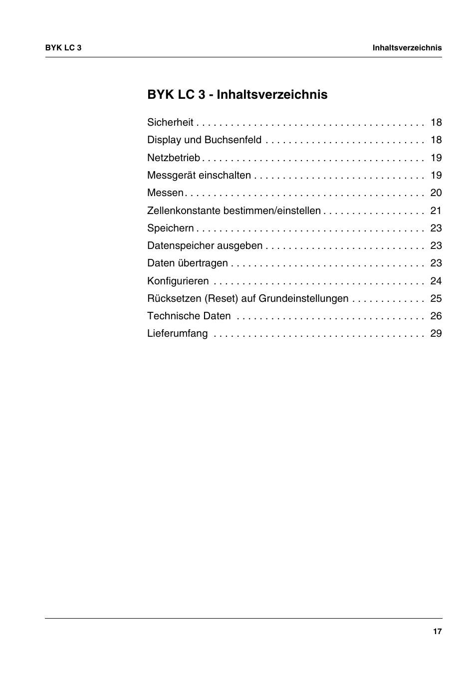 Byk lc 3 - inhaltsverzeichnis | ALTANA LC 3 User Manual | Page 17 / 60
