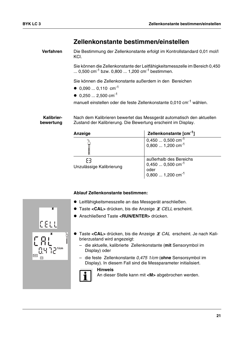 Zellenkonstante bestimmen/einstellen, Déterminer/régler la constante de cellule, Determinar / asignar la constante celular | A l c, Lc l e 2 0 7 4 | ALTANA LC 3 User Manual | Page 21 / 60