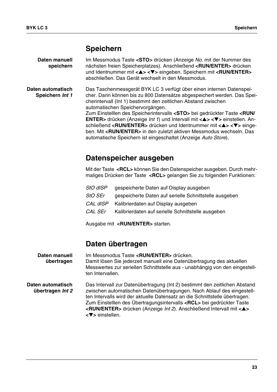 Speichern, Datenspeicher ausgeben, Daten übertragen | Enregistrement, Écrire en sortie la mémoire de données, Transferir datos | ALTANA LC 3 User Manual | Page 23 / 60