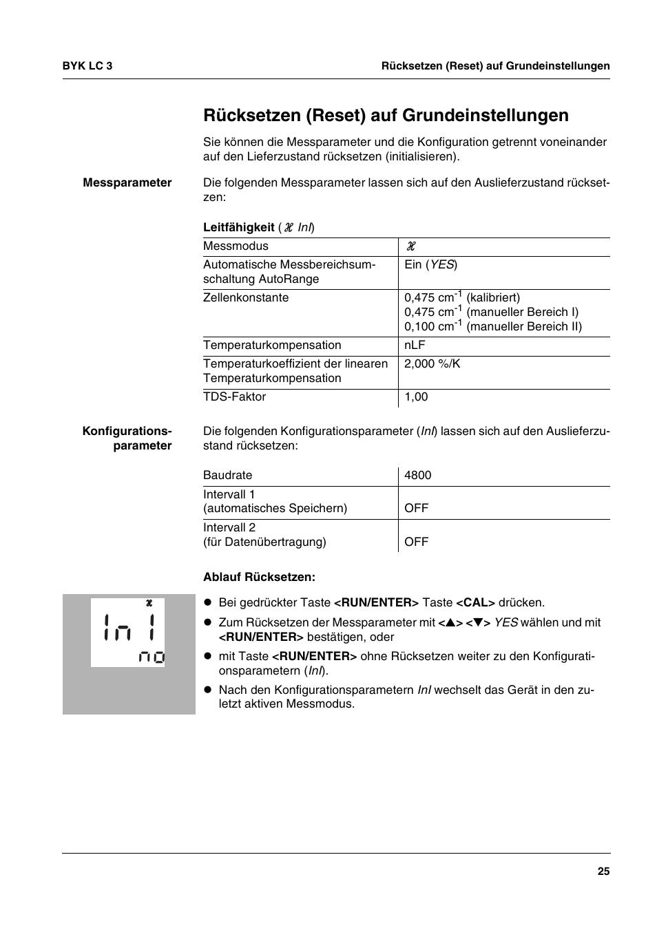 Rücksetzen (reset) auf grundeinstellungen, Remettre (reset) à l'état initial, Reajustar al valor inicial (reset) | ALTANA LC 3 User Manual | Page 25 / 60