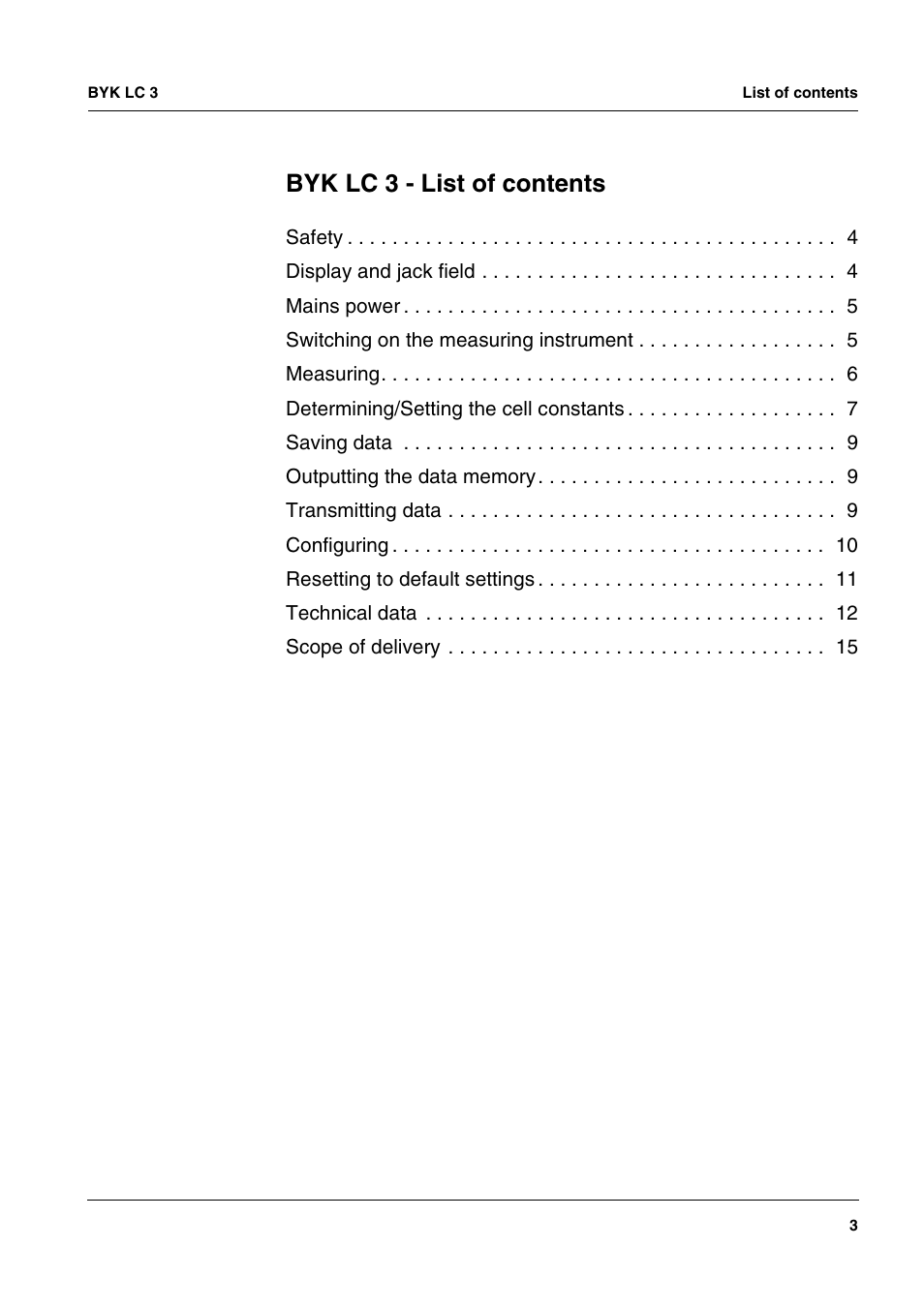 Byk lc 3 - list of contents | ALTANA LC 3 User Manual | Page 3 / 60