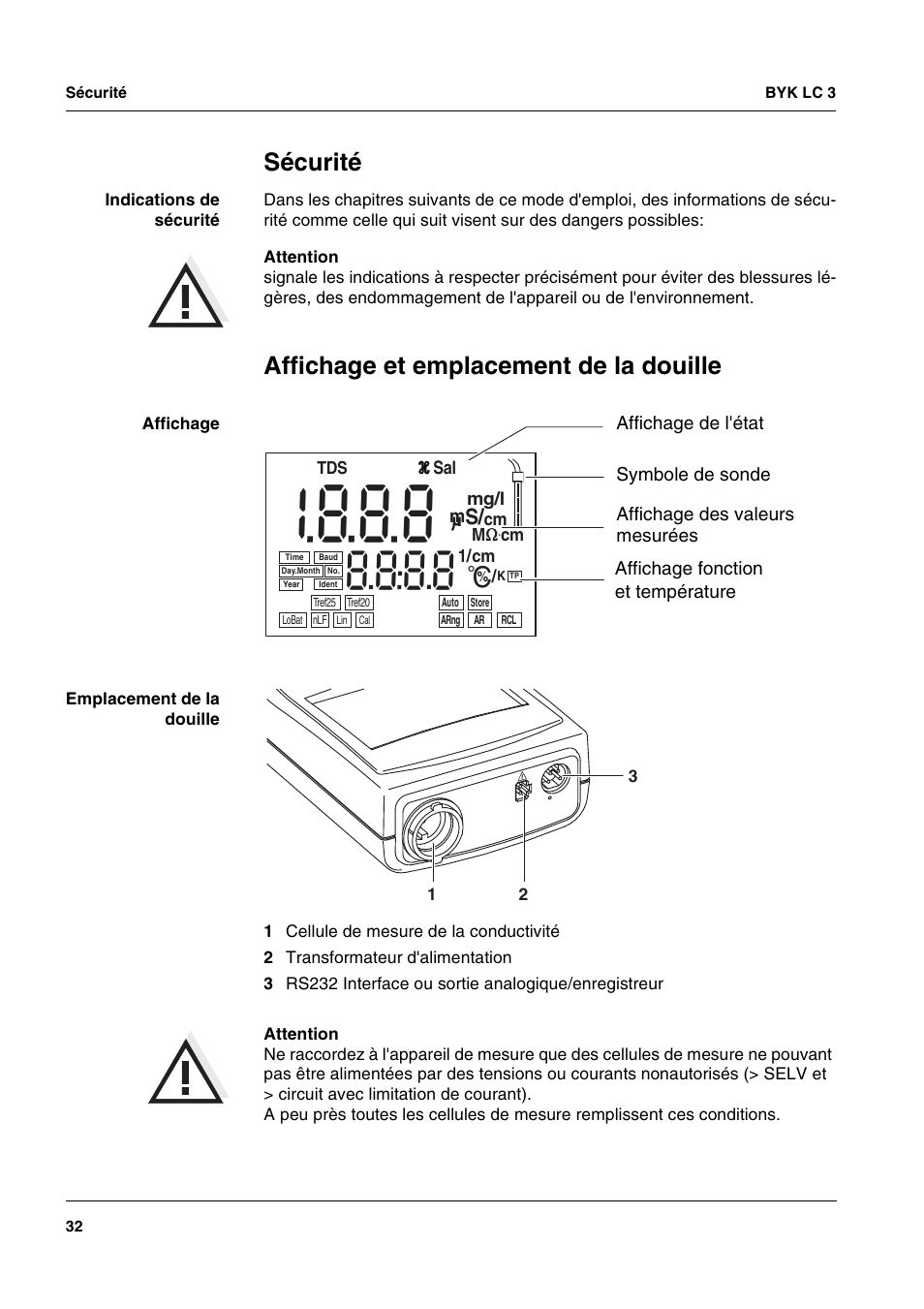 Sécurité, Affichage et emplacement de la douille | ALTANA LC 3 User Manual | Page 32 / 60