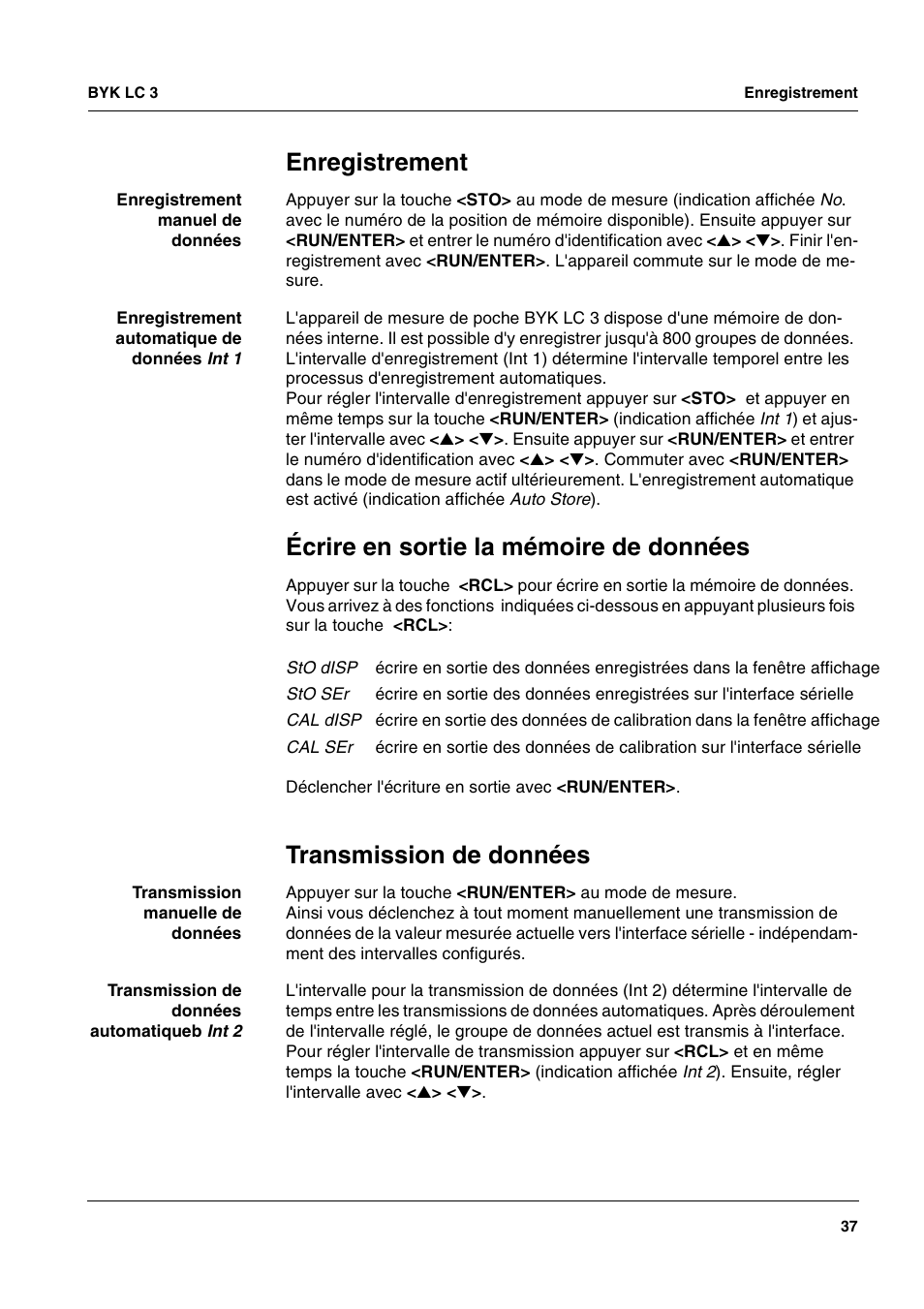 Transmission de données, Enregistrement, Écrire en sortie la mémoire de données | ALTANA LC 3 User Manual | Page 37 / 60