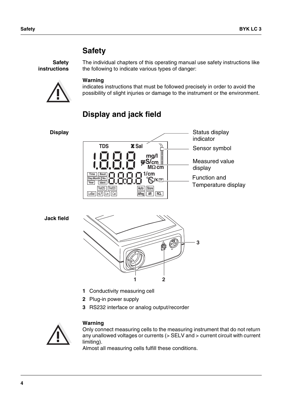 Safety, Display and jack field | ALTANA LC 3 User Manual | Page 4 / 60