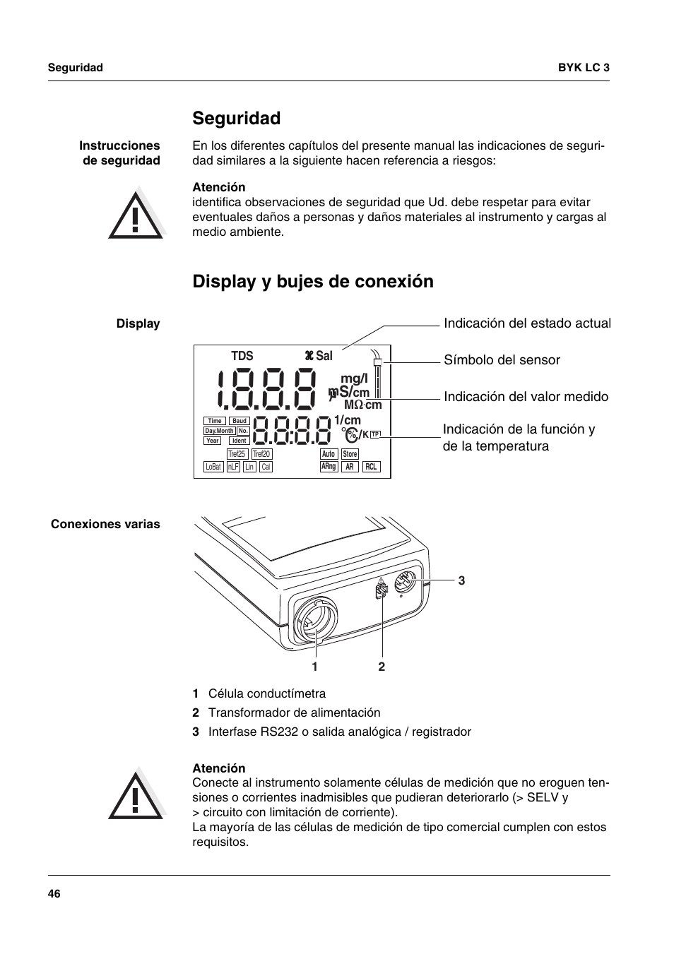 Seguridad, Display y bujes de conexión | ALTANA LC 3 User Manual | Page 46 / 60