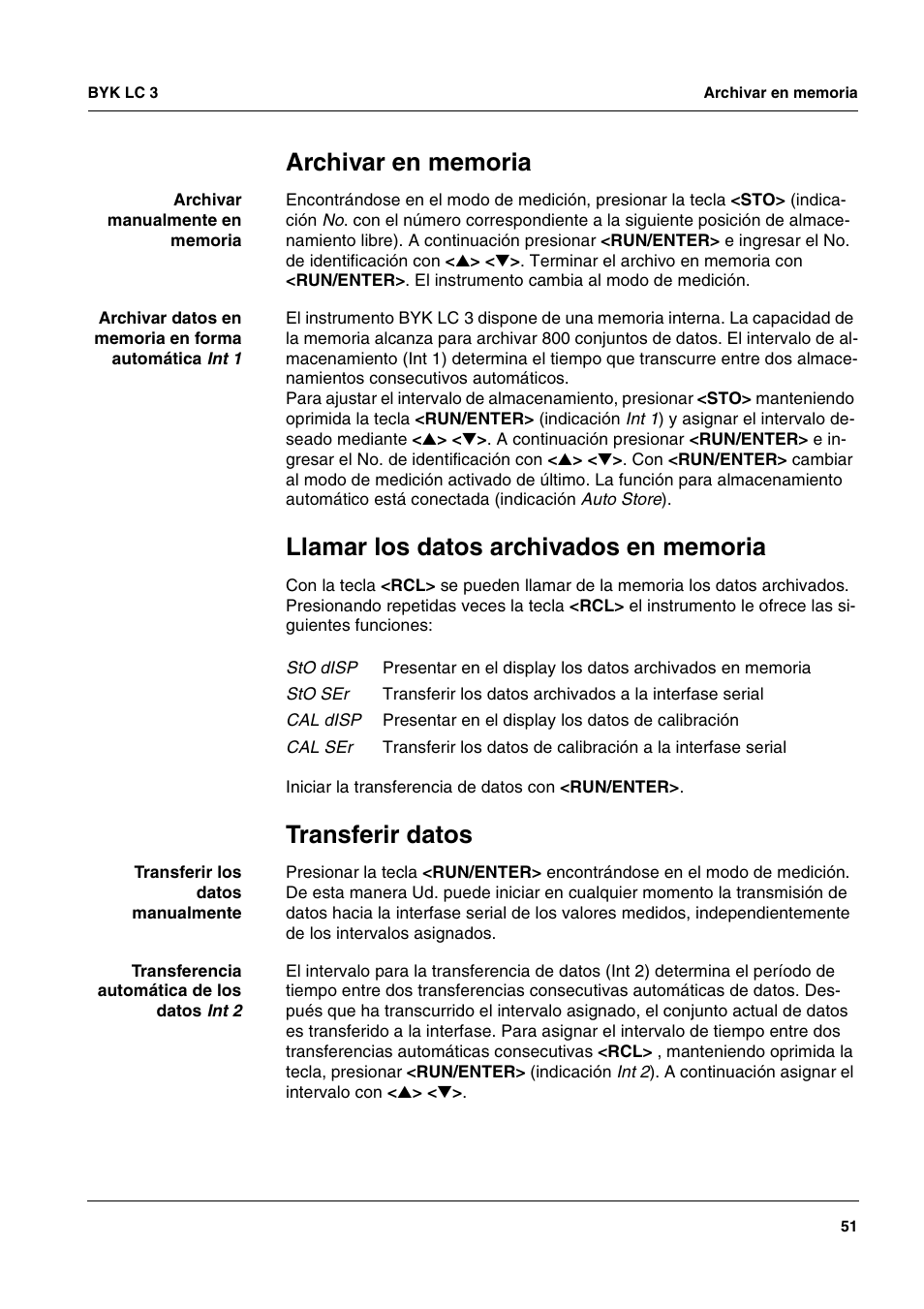 Archivar en memoria, Llamar los datos archivados en memoria, Transferir datos | ALTANA LC 3 User Manual | Page 51 / 60