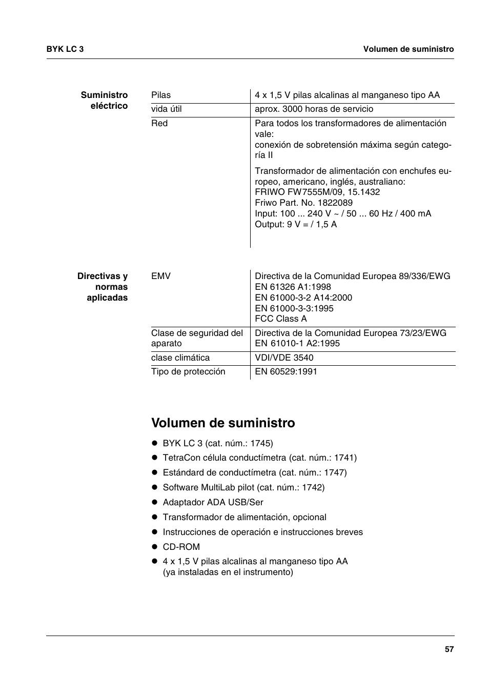 Volumen de suministro | ALTANA LC 3 User Manual | Page 57 / 60