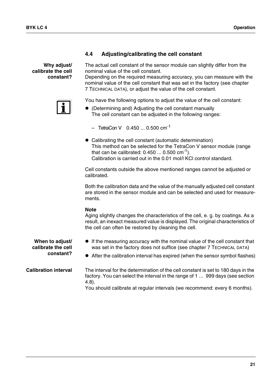 4 adjusting/calibrating the cell constant, Adjusting/calibrating the cell constant, Ee section 4.4 | ALTANA LC 4 User Manual | Page 21 / 61
