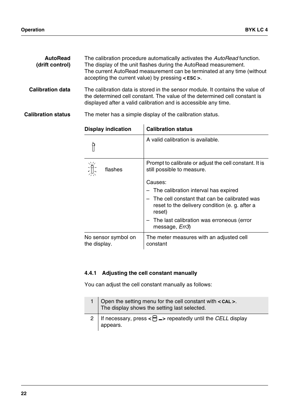 1 adjusting the cell constant manually, Adjusting the cell constant manually | ALTANA LC 4 User Manual | Page 22 / 61