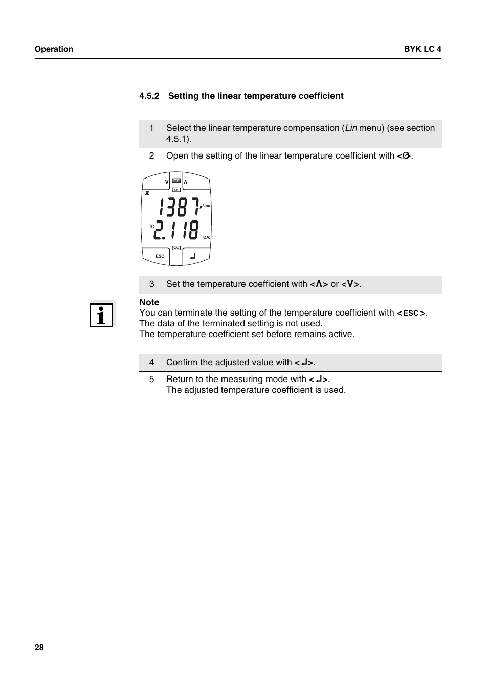 2 setting the linear temperature coefficient, Setting the linear temperature coefficient | ALTANA LC 4 User Manual | Page 28 / 61