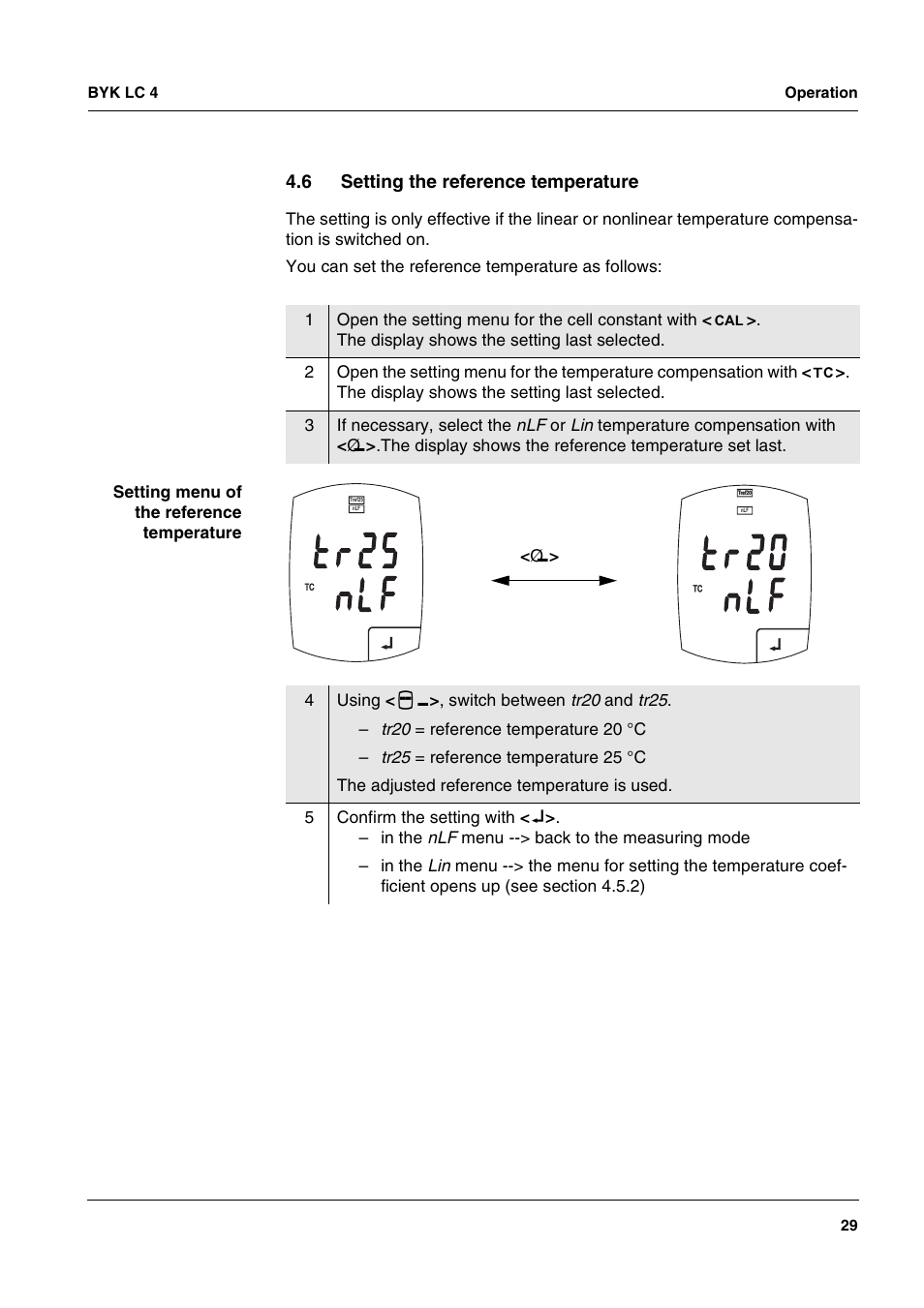 6 setting the reference temperature, Setting the reference temperature, Ee section 4.6 s | Etting, Reference, Temperature, Refer, Ence | ALTANA LC 4 User Manual | Page 29 / 61