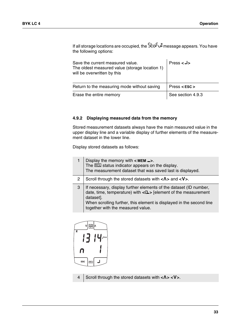 2 displaying measured data from the memory, Displaying measured data from the memory | ALTANA LC 4 User Manual | Page 33 / 61