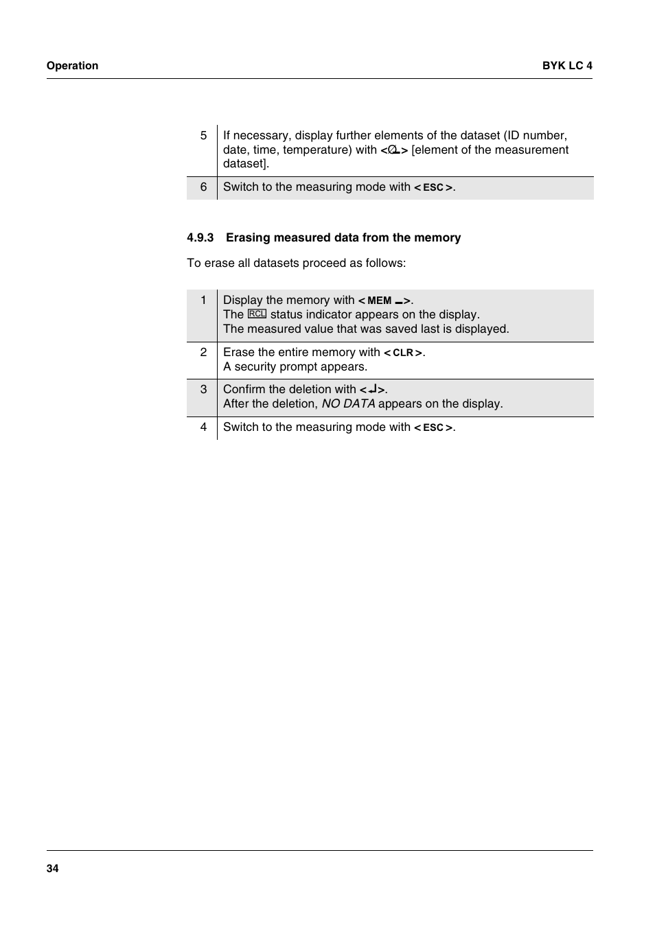 3 erasing measured data from the memory, Erasing measured data from the memory | ALTANA LC 4 User Manual | Page 34 / 61