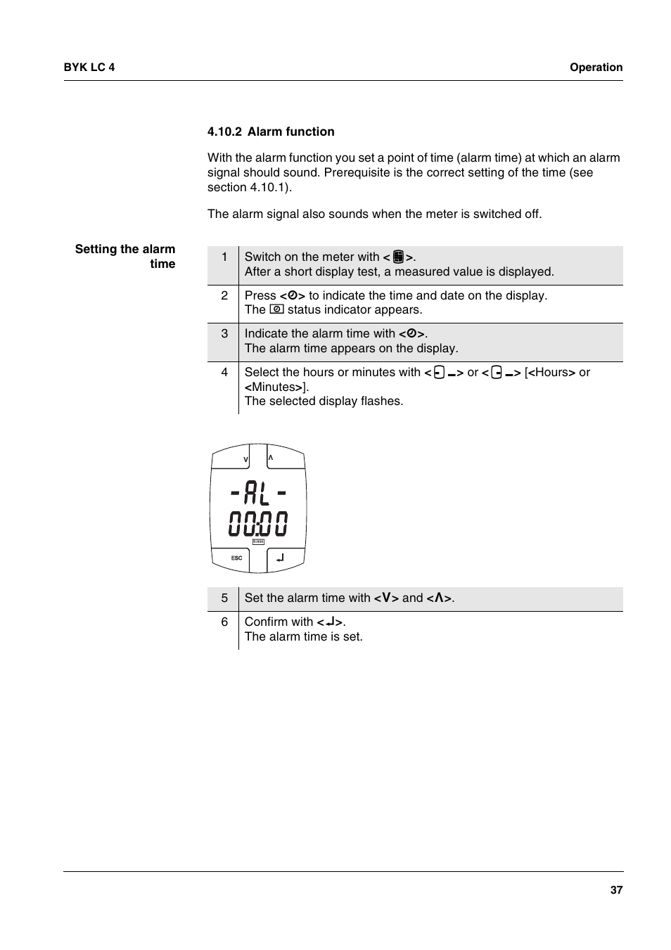 2 alarm function, Section 4.10.2, A l - 0 0 | ALTANA LC 4 User Manual | Page 37 / 61