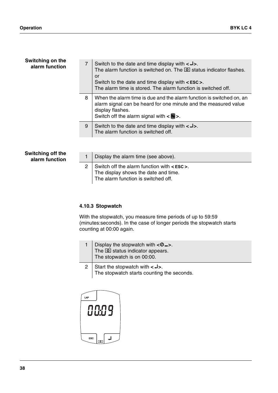 3 stopwatch, Section 4.10.3) | ALTANA LC 4 User Manual | Page 38 / 61