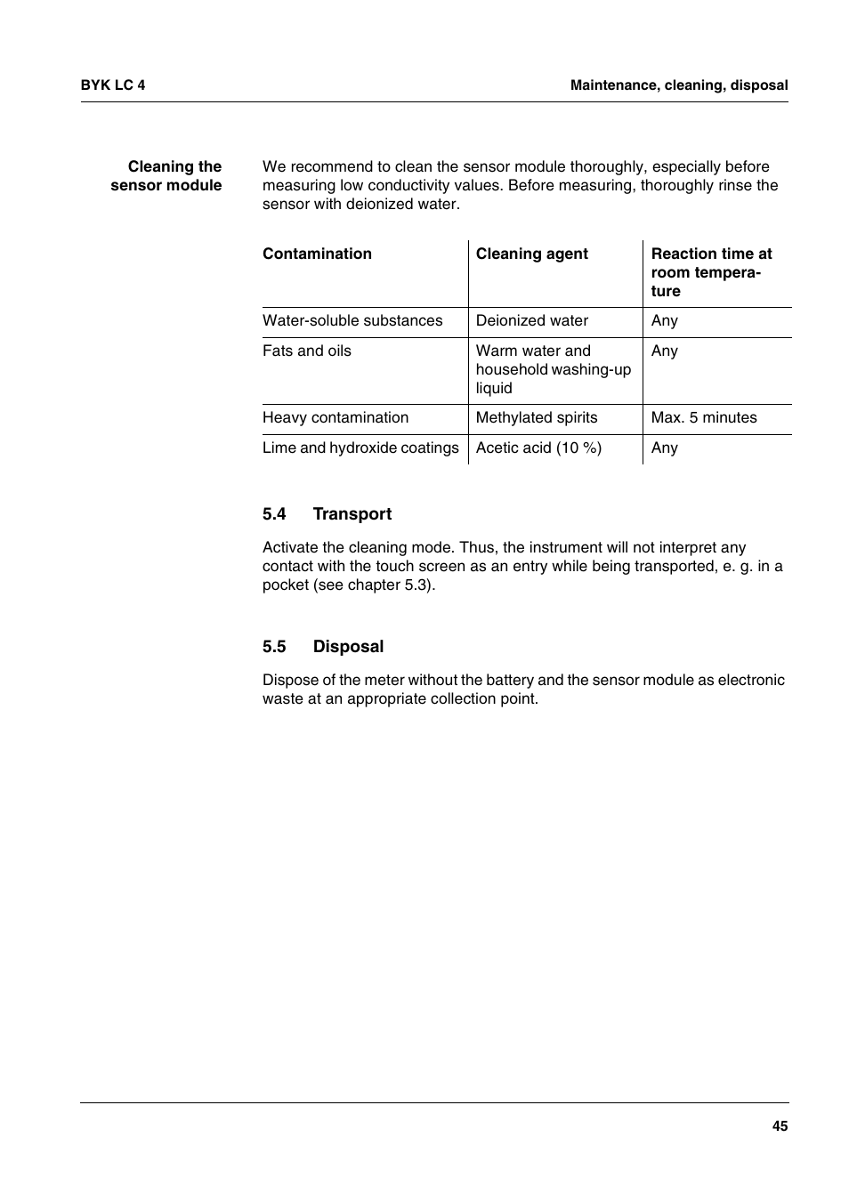 4 transport, 5 disposal, Transport | Disposal | ALTANA LC 4 User Manual | Page 45 / 61