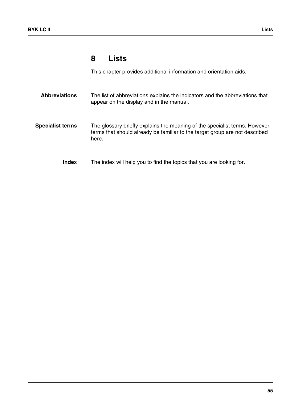 8 lists, Lists, 8lists | ALTANA LC 4 User Manual | Page 55 / 61