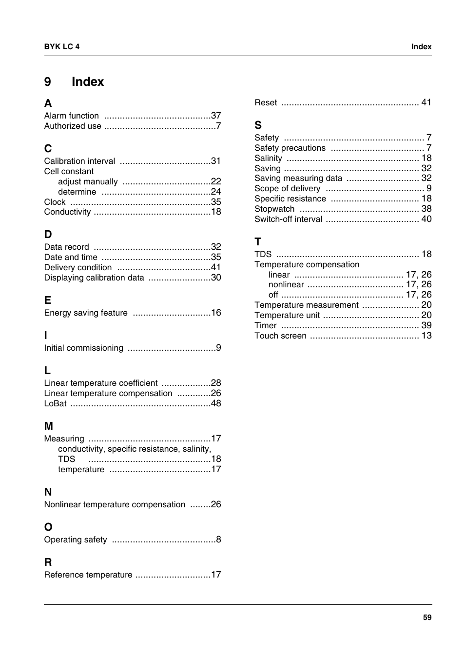 9 index, Index, 9index | ALTANA LC 4 User Manual | Page 59 / 61