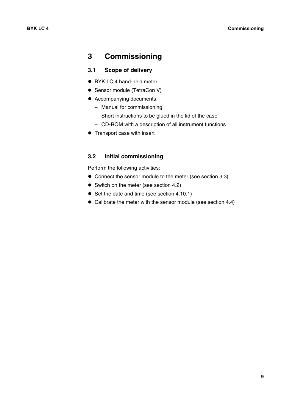 3 commissioning, 1 scope of delivery, 2 initial commissioning | Commissioning, Scope of delivery, Initial commissioning, 3commissioning | ALTANA LC 4 User Manual | Page 9 / 61