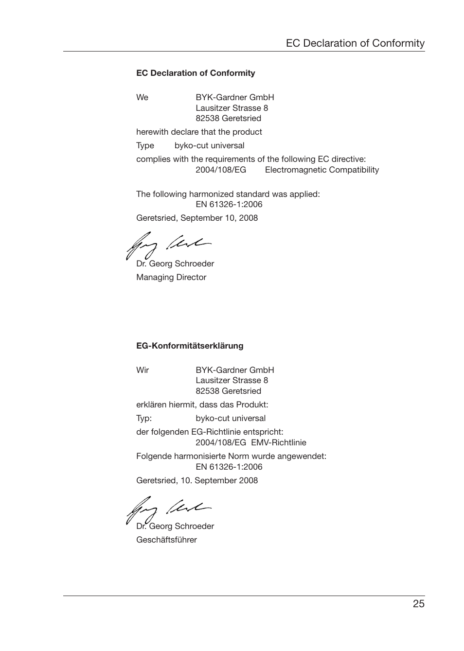 25 ec declaration of conformity | ALTANA Byko-Cut Universal Manual User Manual | Page 26 / 38