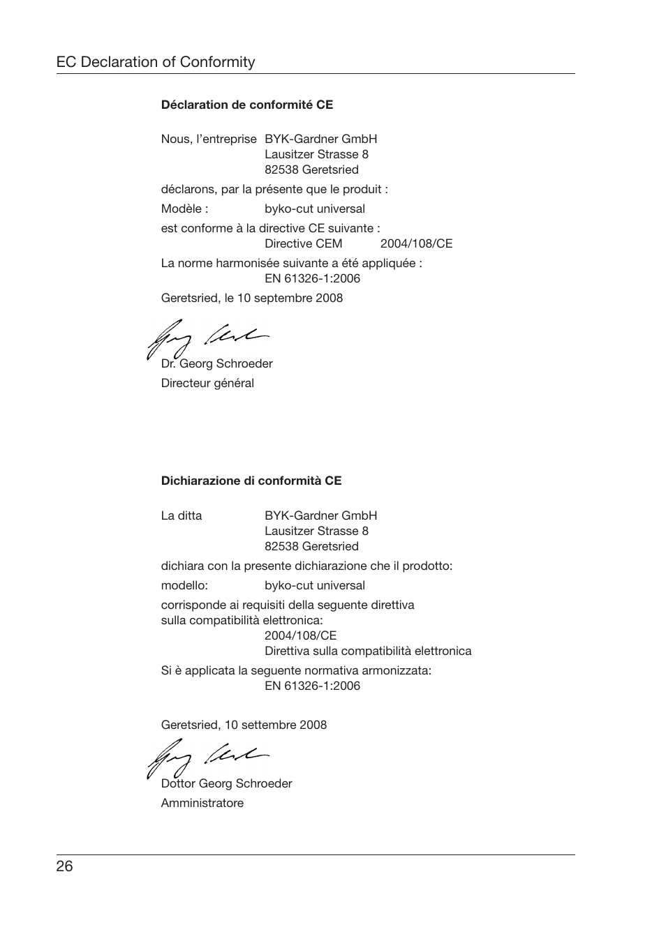 26 ec declaration of conformity | ALTANA Byko-Cut Universal Manual User Manual | Page 27 / 38