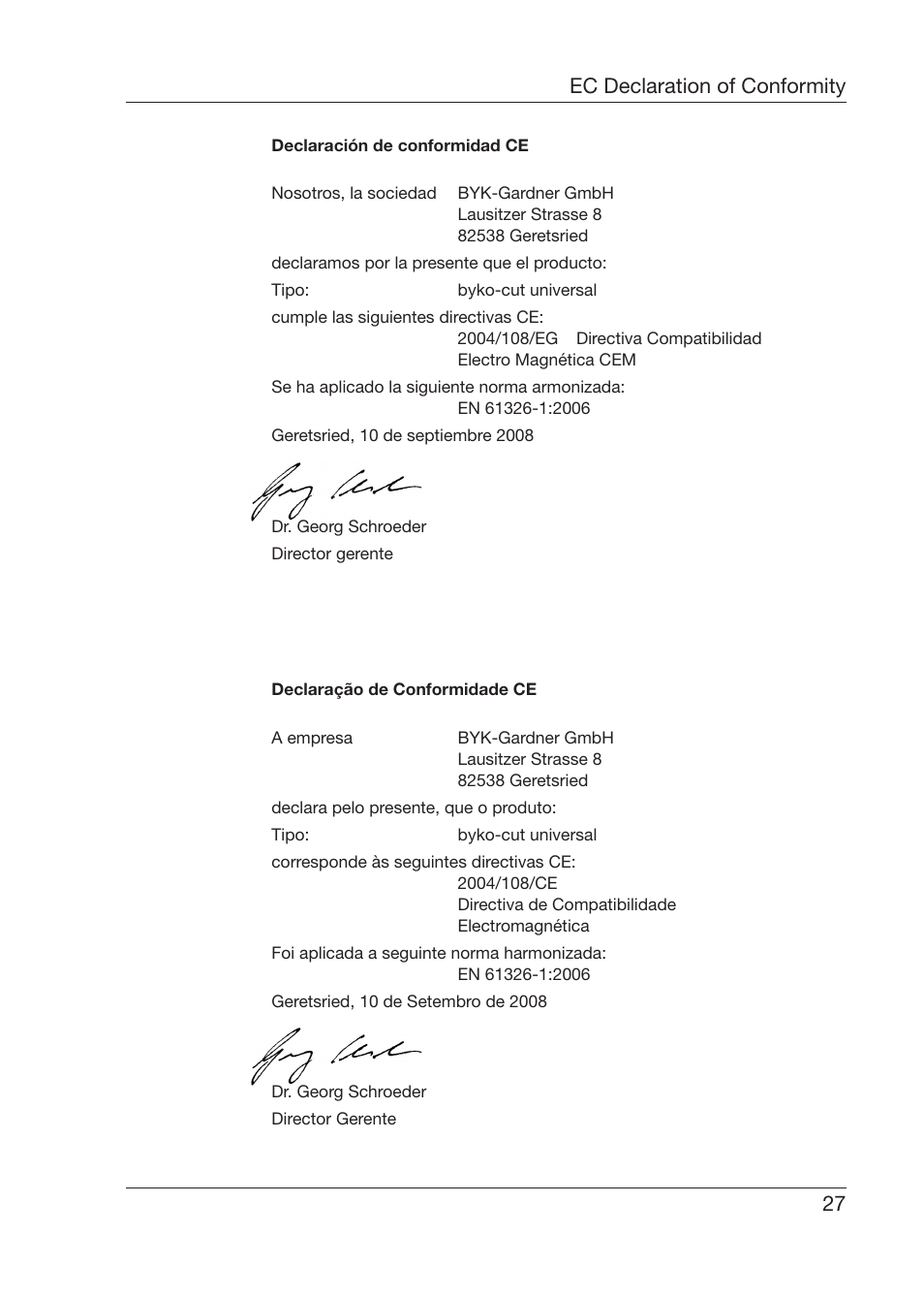 27 ec declaration of conformity | ALTANA Byko-Cut Universal Manual User Manual | Page 28 / 38