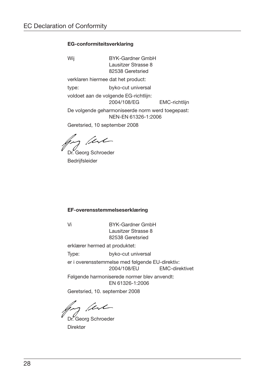 28 ec declaration of conformity | ALTANA Byko-Cut Universal Manual User Manual | Page 29 / 38